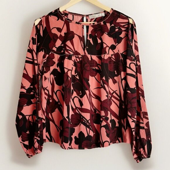 Abercrombie & Fitch Women Floral Top Sz Small Slit Sleeve Whimsigoth Grunge Boho - Picture 1 of 9